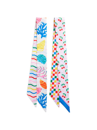 Set Of Two - Coral Cherries Twilly