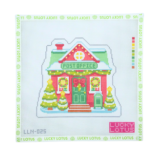 Post Office Christmas Village needlepoint canvas by Lucky Lotus Needlepoint