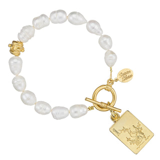 Freshwater Pearl Toggle Bracelet - Mahjong Charm