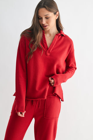 DOORBUSTER: On The Go Henley Tee - Garnet Red