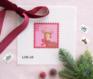 Lake Shore Needlepoint Holiday Pink Deer Stamp needlepoint canvas