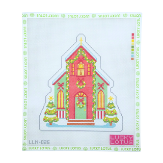 Church Christmas Village needlepoint canvas by Lucky Lotus Needlepoint