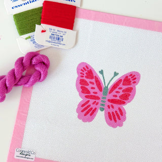 Pink Red Butterfly 18 Mesh Needlepoint Canvas, Artisan Printed Canvas, 4x4 Design Spring Needlepoint Canvas