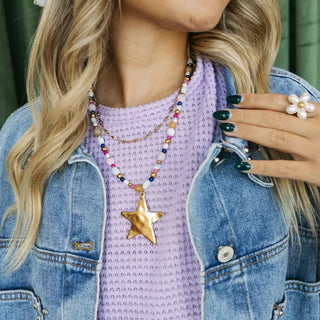 Ziggy Star Layered Necklace - Pink