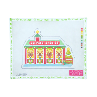 Santa's Stables Christmas Village needlepoint canvas by Lucky Lotus Needlepoint
