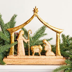 Wood Manger Nativity