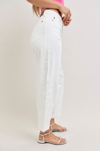 Judy Blue: High Waist White Barrel Jean