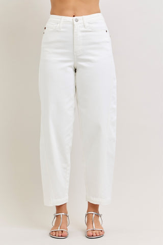 Judy Blue: High Waist White Barrel Jean