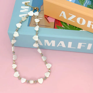 Treasure Jewels: Multi Heart Stone Necklace - White