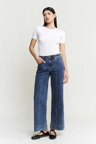 Mica Denim: High Rise Front Seam Wide Leg Jean