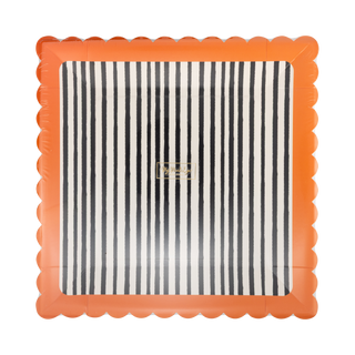 HPH1343 - Black and Cream Stripes Scalloped 10" Plate