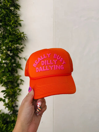 Dilly Dally Trucker Hat - Orange/Pink
