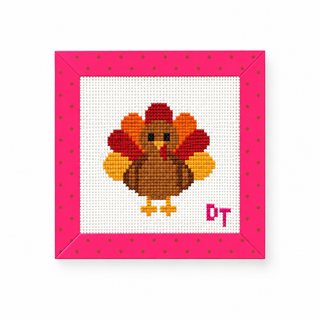 Duo Threads Little Gobbler needlepoint canvas, turkey with colorful tail feathers and a pilgrim hat