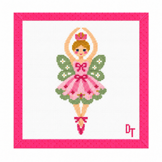 Duo Threads Sugar Plum Fairy needlepoint canvas, pink fairy ballerina with sage green wings