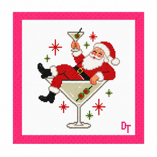 Duo Threads Santa's Happy Hour needlepoint canvas, Santa lounging in a martini glass
