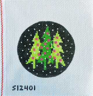 Green Trees on Black Round Canvas