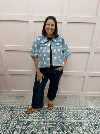 Polka Dot Denim Cape Jacket