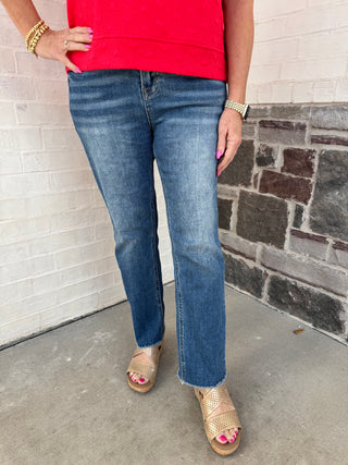 Mica Denim: Alicia High Rise Straight Leg Jean
