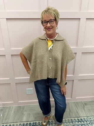Chelsea Cape Cardigan Top - Latte