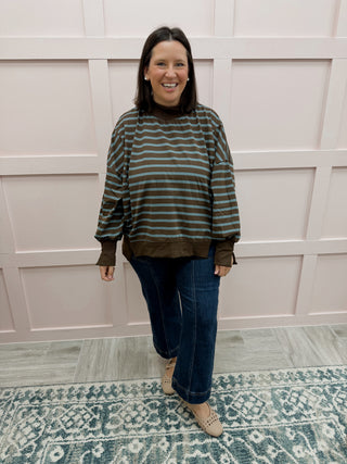 DOORBUSTER: Casually Cute Mock Neck - Brown/Blue