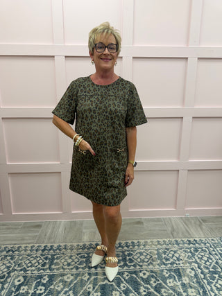 Lauren Leopard Dress - Olive