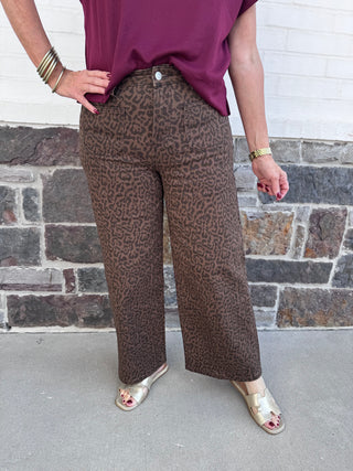 Mica Denim: High Rise Wide Crop Leopard Jean