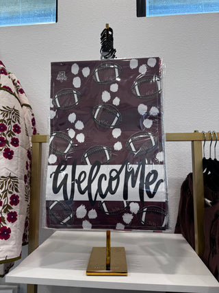 Dk Designs: Welcome Maroon + White Garden Flag