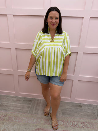 Spring Charm Striped Top - Lime