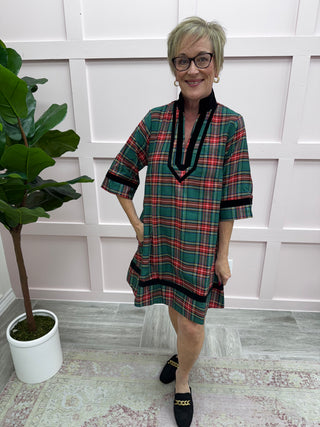 Noel Plaid Dress -Green