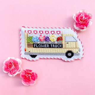 Vintage truck filled with flowers needlepoint canvas