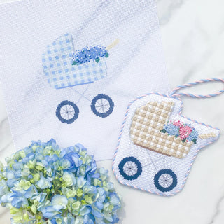 Baby Carriage Canvas - Blue Gingham