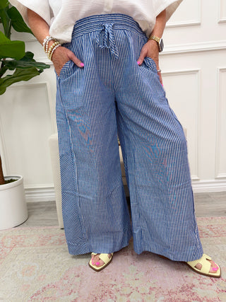 Stripe Linen Pants - Navy