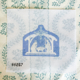 Blue and White Nativity Canvas - Stable