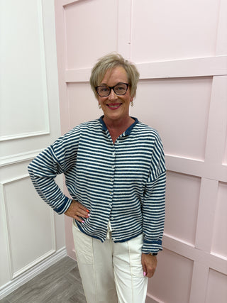 Piper Cardigan - Mini Stripe - Denim