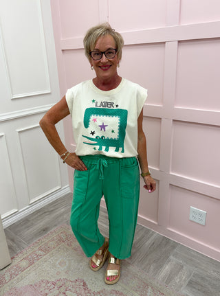 Beach Side Barrel Pant - Atlantis Green
