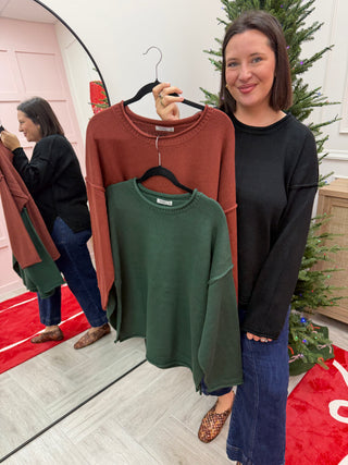DOORBUSTER: Ribbed Crew Neck Sweater - Copper Brown