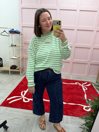 Striped Fish Graphic Sweater / Pistachio & Cream