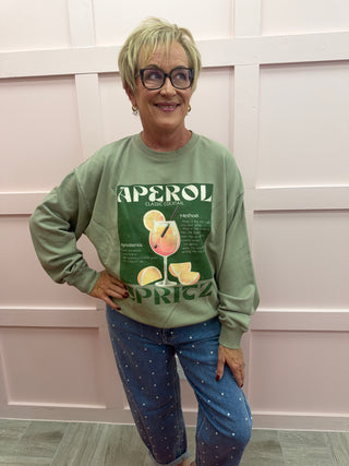 Aperol Spritz Graphic Sweatshirt / Sage
