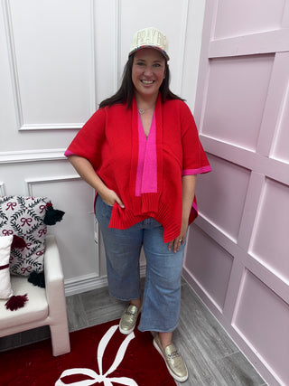 Bingham Reversible Poncho -Pink