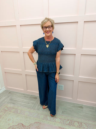 Denim Smocked Set - Indigo