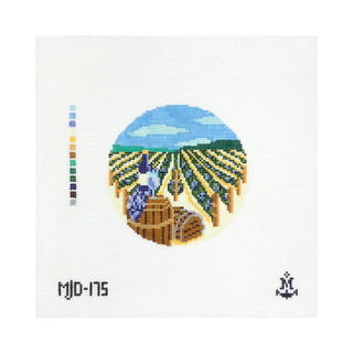 Weekend at the Winery round needlepoint canvas