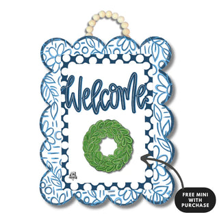 Dk Designs: Blue and White Scallop Door Hanger with Mini