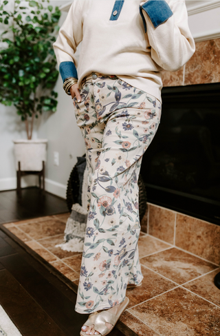 Floral Printed Washed Denim