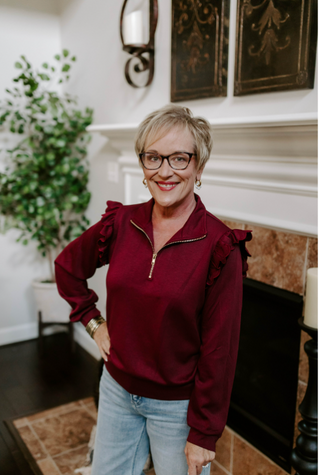 Ruffle Run Pullover - Burgundy