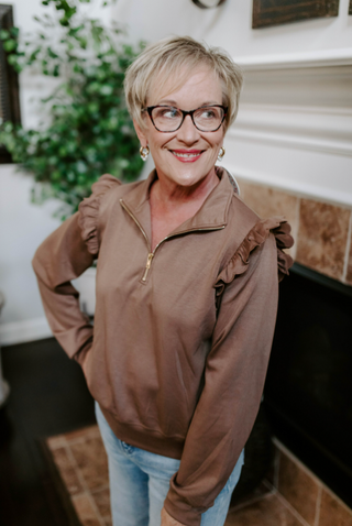 Ruffle Run Pullover - Mocha