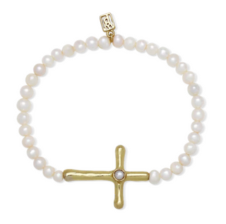 Poetic Cross Pearl Stretch Bracelet