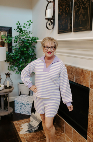 Sunny Stripe Knit Short Set - Lavender