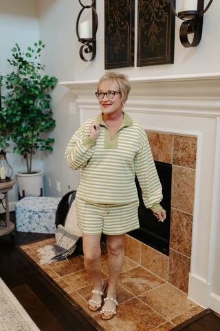 Sunny Stripe Knit Short Set - Matcha