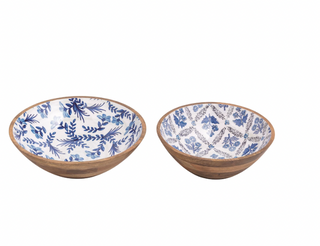 Blue Pattern Wood Enamel Bowl Set