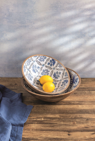 Blue Pattern Wood Enamel Bowl Set
